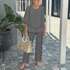 Grey Round Neck Two Piece Set