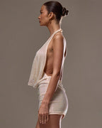 Halter Neck Draped Mesh Diamonte Mini Dress