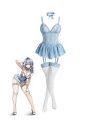 Floral Lace Garter Babydoll with Stocking