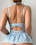 Floral Lace Garter Babydoll with Stocking