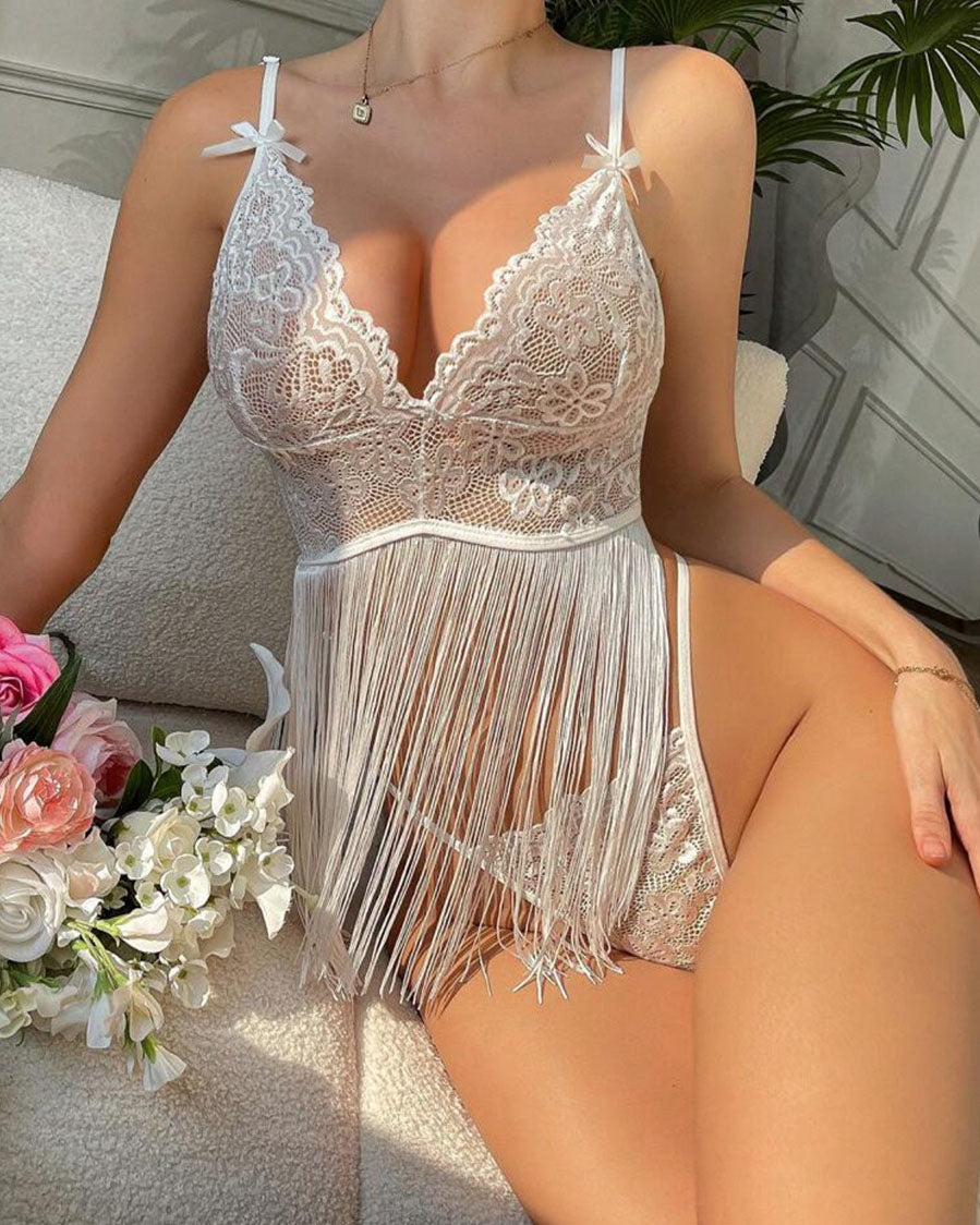 Romantic White Lace Fringe Babydoll Lingerie