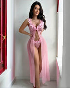 Floral Lace Sheer Mesh Maxi Skirt & Thong Set