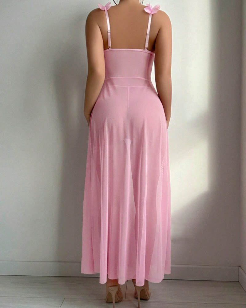 Floral Lace Sheer Mesh Maxi Skirt & Thong Set