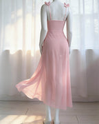 Floral Lace Sheer Mesh Maxi Skirt & Thong Set
