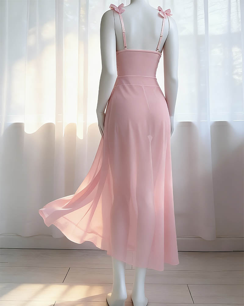 Floral Lace Sheer Mesh Maxi Skirt & Thong Set