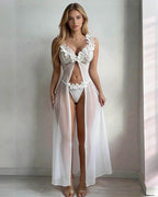 Floral Lace Sheer Mesh Maxi Skirt & Thong Set
